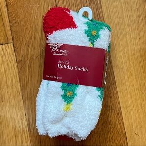 Fluffy Holiday Socks Set - Holiday Trees and Green Stripes